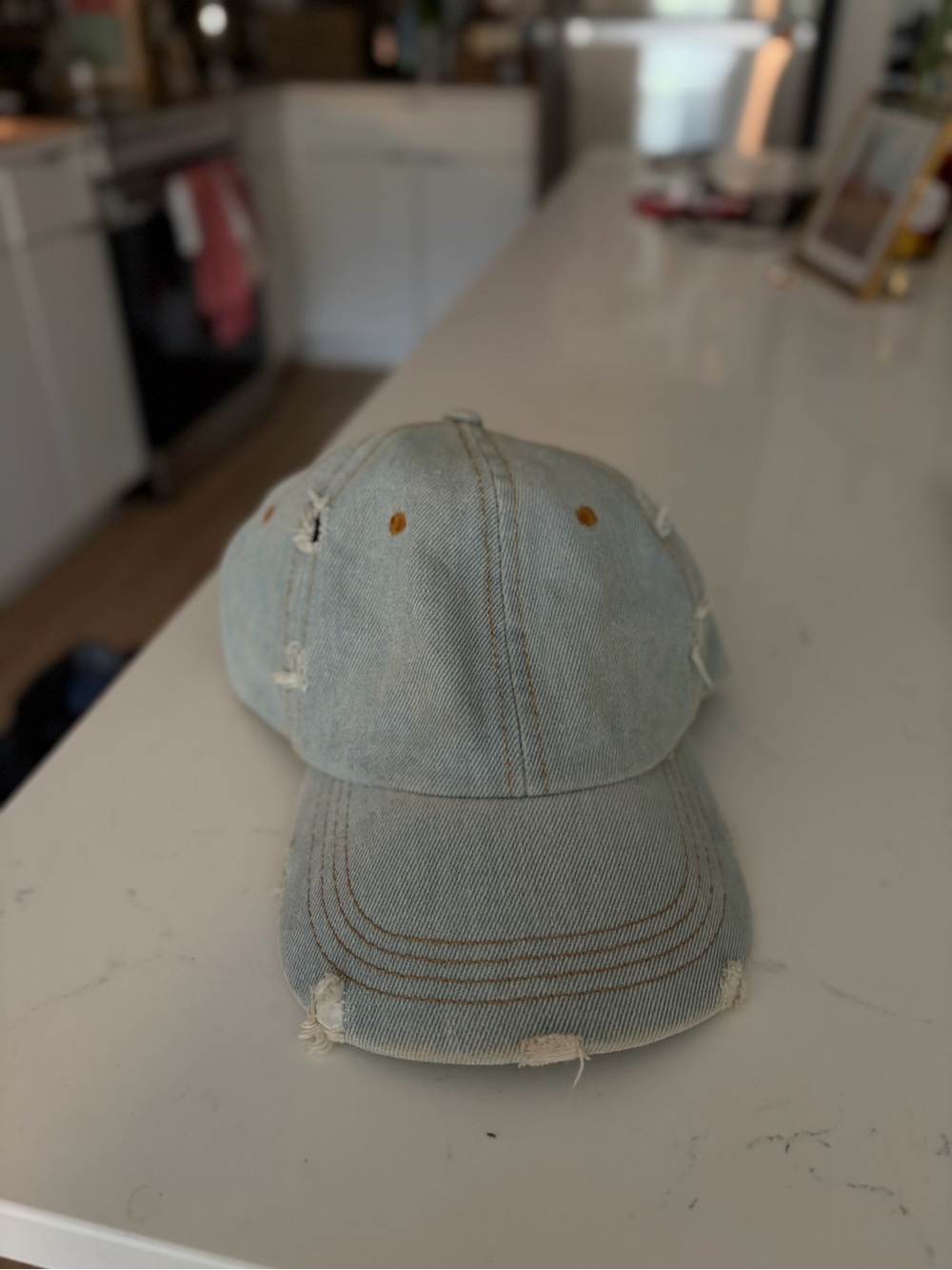 David and Young Light Blue Washed Denim Cap with Mustard Accents